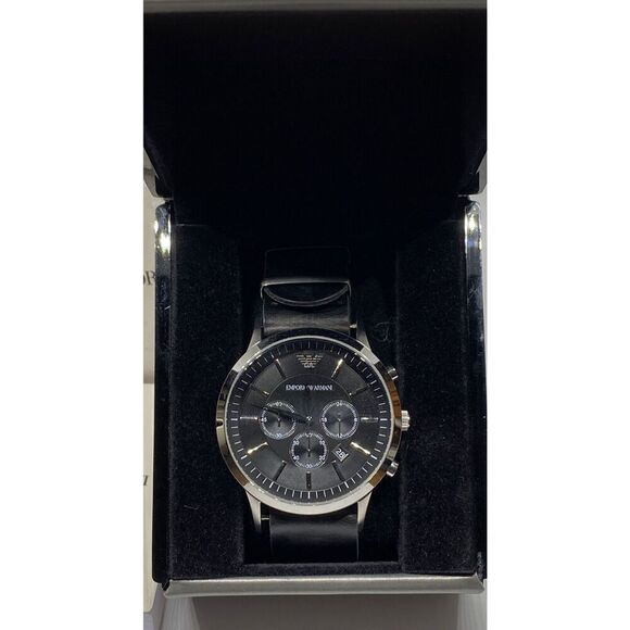 Emporio Armani AR-2460 Men's Black Leather Analog Dial Quartz Wristwatch BW149 - Picture 7 of 12